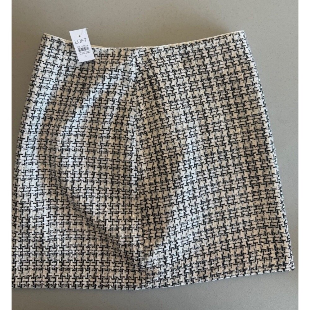 NWT LOFT Women's Black White Tweed Sequin Mini Skirt Size 4